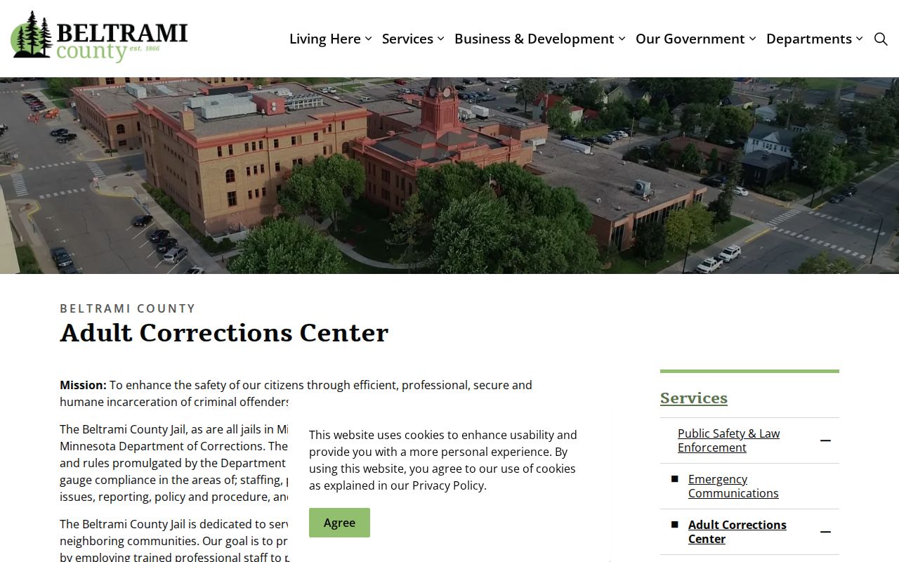 Beltrami County warrant records: adult corrections center custody information page