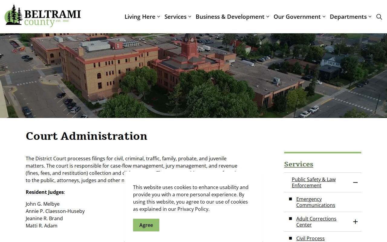 Beltrami County warrant records: court administration contact page for the Tuesday warrant session