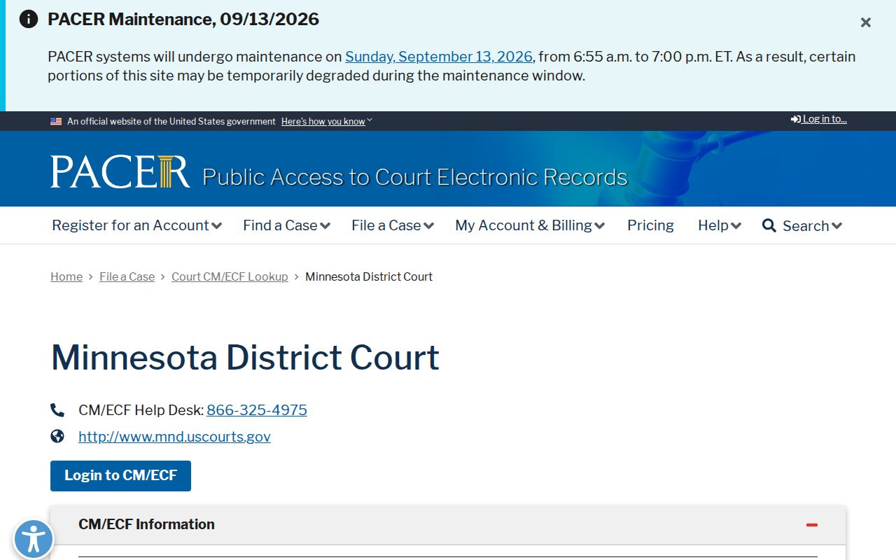 Beltrami County warrant records: federal court lookup page for the District of Minnesota