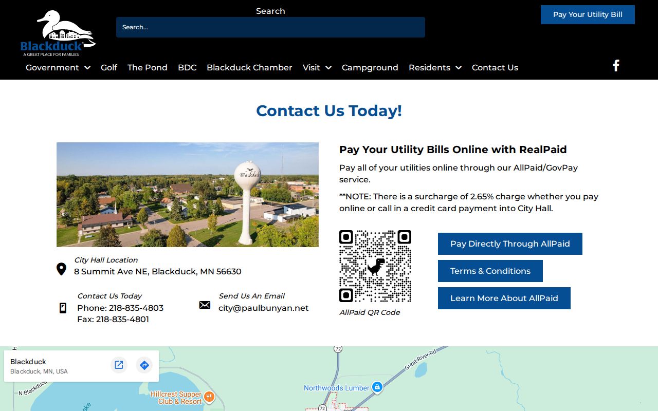 Blackduck warrant records: Blackduck City Hall contact page