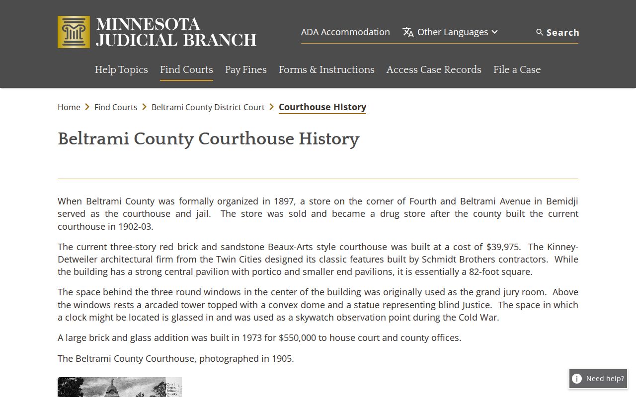 Beltrami County warrant records: historic county courthouse architecture and history