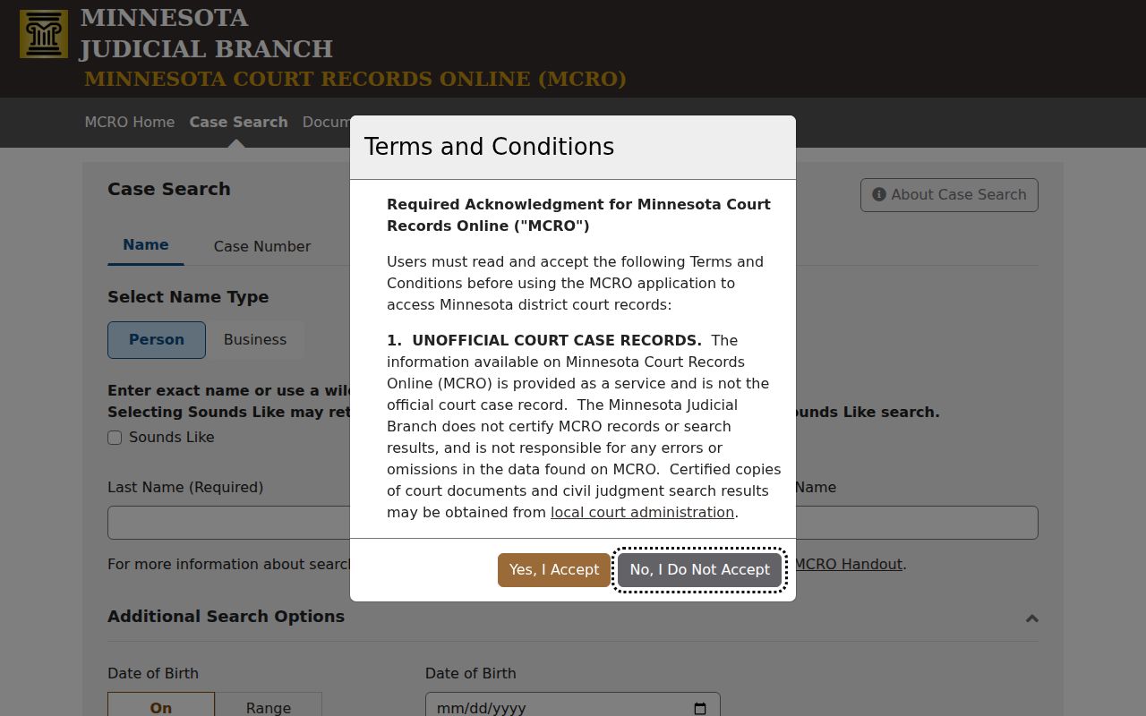 Beltrami County warrant records: statewide court case search name tab